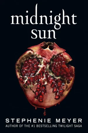 Midnight Sun book cover featuring a dark red, black, and white design with a torn paper rose or a stark, moody aesthetic.