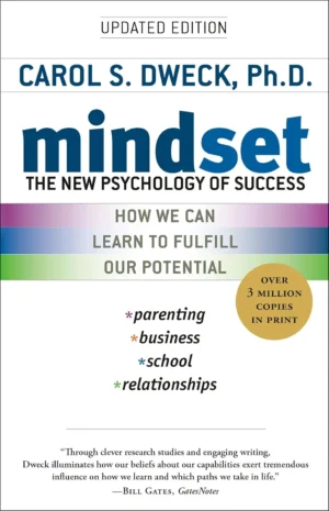 Mindset book cover by Carol Dweck featuring a simple, bold design with the word "Mindset" and a brain or arrow symbol.