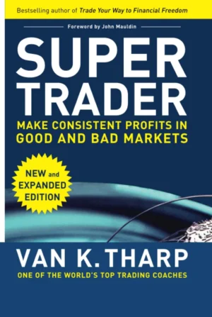 Super Trader book cover by Van K. Tharp featuring a professional design with charts, a chess piece symbolizing strategy, or a graph trending upward.