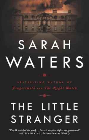 The Little Stranger book cover featuring an eerie, fading image of a grand but decaying Georgian mansion (Hundreds Hall) under a gloomy sky.