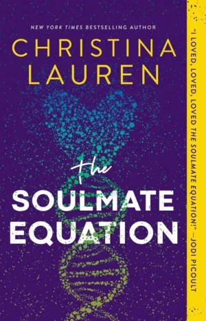 The Soulmate Equation book cover by Christina Lauren featuring a playful, illustrated scene of a man and woman with DNA helix or graph elements in the background.