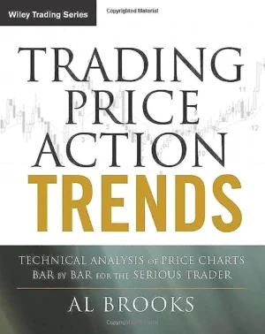 Trading Price Action Trends book cover by Al Brooks featuring detailed price charts with trend lines and annotations on a clean, professional background.